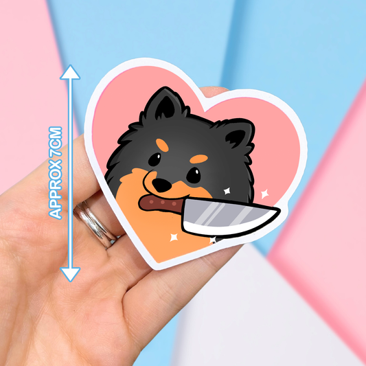 Pomeranian Dog with Knife - Single Die-Cut Sticker