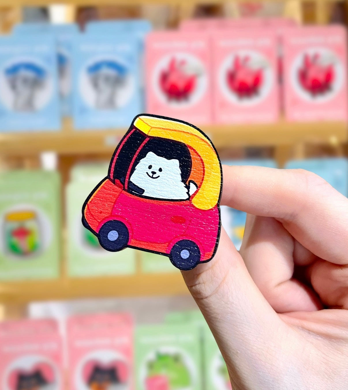 Annoying Dog Car - Wooden Pin Badge