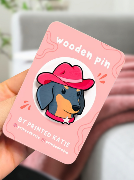 Rodeo Dachshund - Wooden Pin Badge